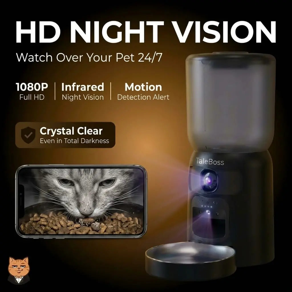 Taleboss 5L Automatic Feeder for Cats & Kittens, App-Controlled Pet Food Dispenser with Camera, Interactive Toy for Bored Indoor Cats, App Control