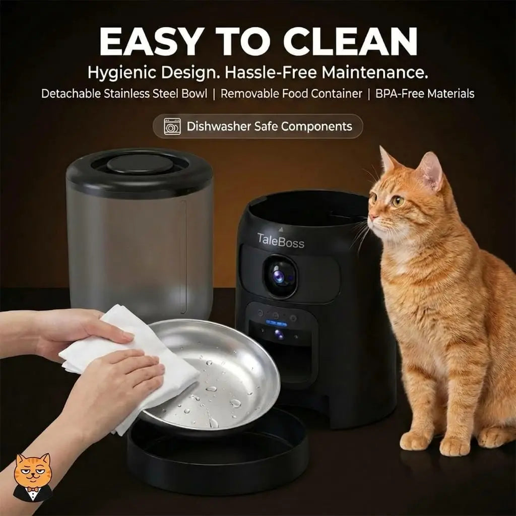 Taleboss 5L Automatic Feeder for Cats & Kittens, App-Controlled Pet Food Dispenser with Camera, Interactive Toy for Bored Indoor Cats, App Control