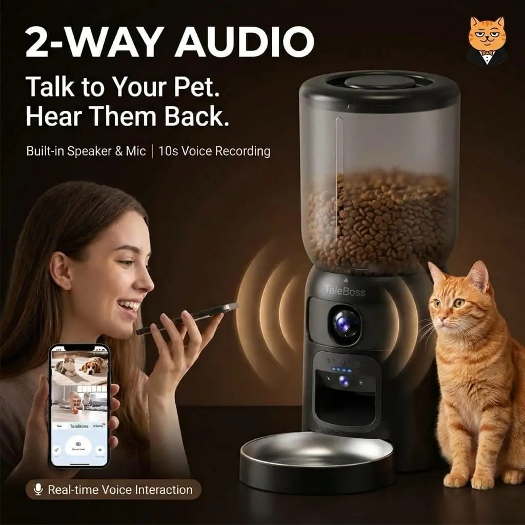 Taleboss 5L Automatic Feeder for Cats & Kittens, App-Controlled Pet Food Dispenser with Camera, Interactive Toy for Bored Indoor Cats, App Control