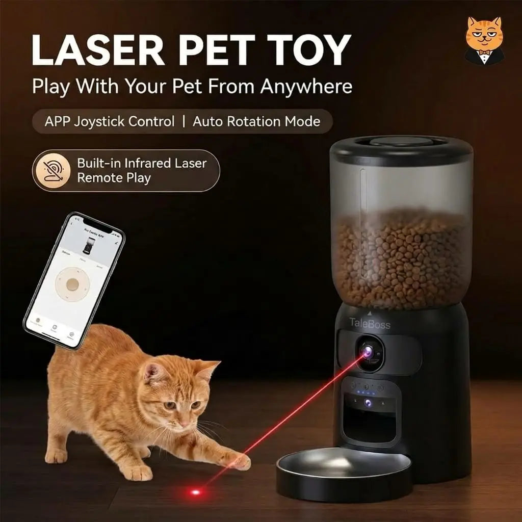 Taleboss 5L Automatic Feeder for Cats & Kittens, App-Controlled Pet Food Dispenser with Camera, Interactive Toy for Bored Indoor Cats, App Control