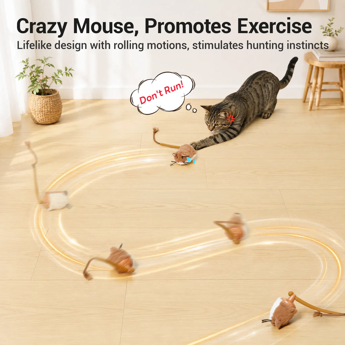 Potaroma Smart Rolling Mouse Interactive Cat Toy - Motion-Activated Electric Device for Indoor Kittens and Cats, Rechargeable Enrichment Play Tool